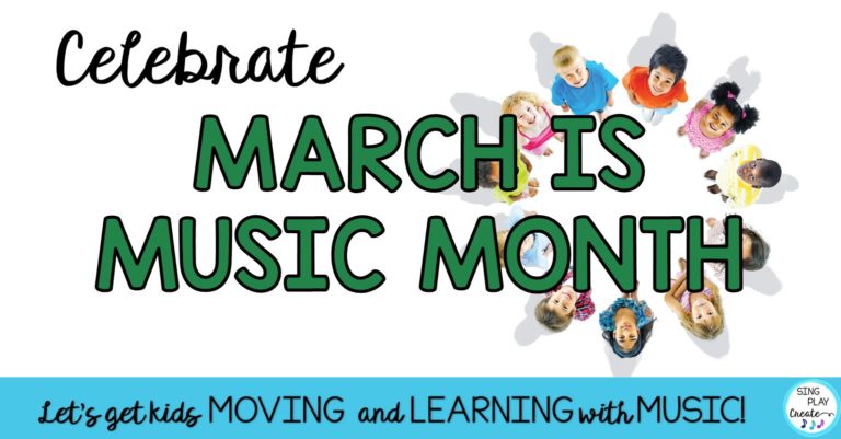 March is music in our schools month. Get the free ideas to celebrate here at www.singplaycreate.com