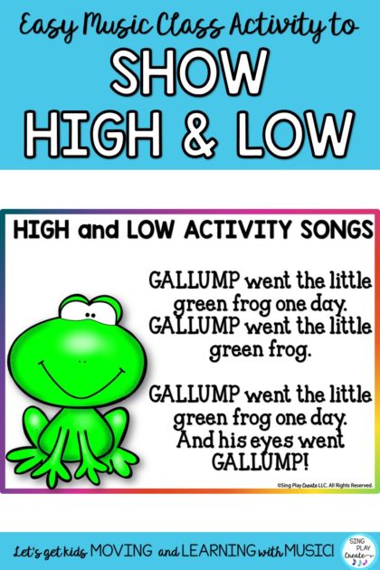 Gallump went the little green frog is an activity song that can help children get to know high and low sounds. Sing Play Create Dynamics Music Activities