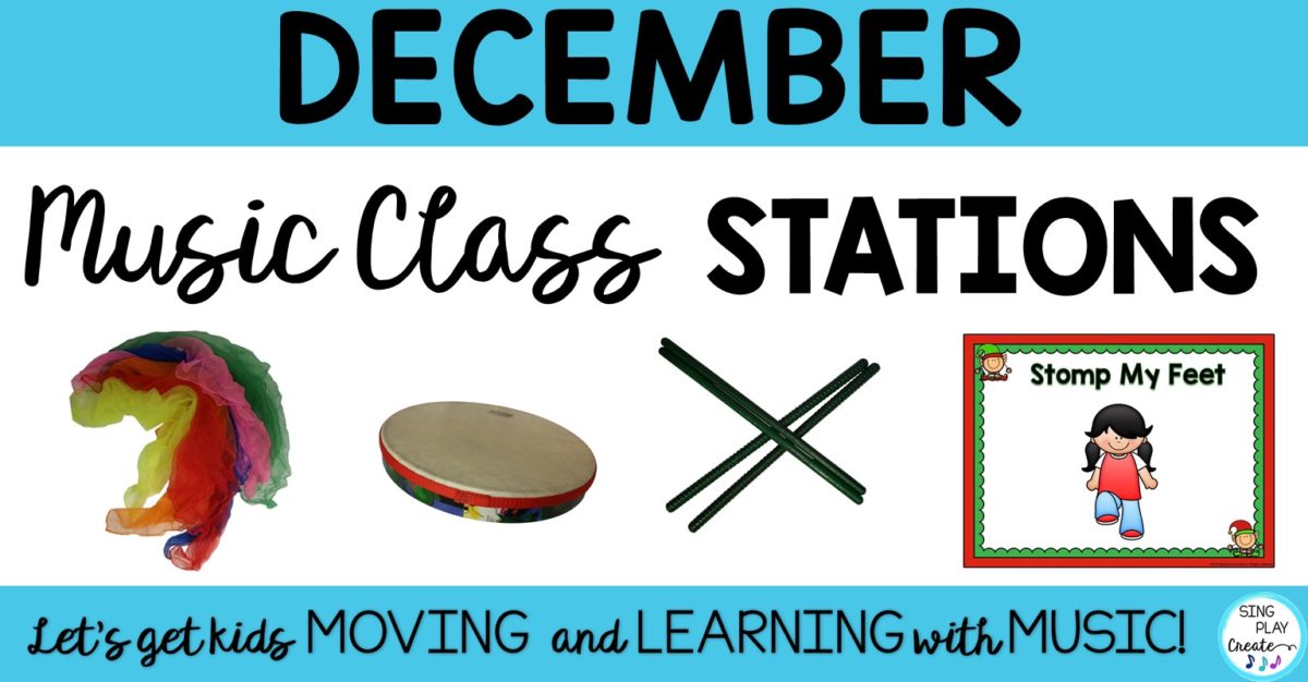 December elementary music class lessons using stations is a great way to keep lesson interactive. Get your free ideas from Sing Play Create today.