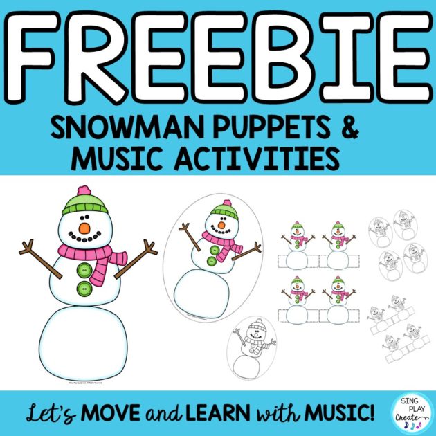 Free winter music class activities you can use with the snowman dance brain break movement activity.