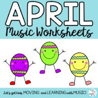 April Music Class Worksheets: Composition, Rhythm, Symbols, Notes K-6