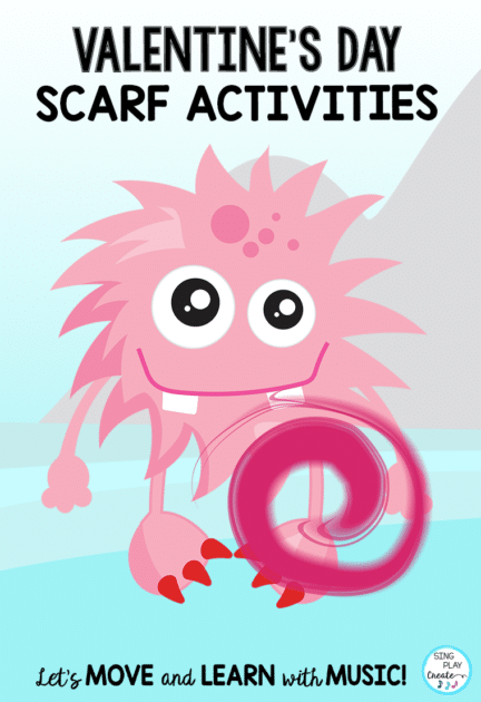 Valentine’s Day movement activity and brain break for your “loving” students! Children love to move with scarves and music. No scarves?  That’s okay!  Have your students follow the valentine monster moves using a tissue, a bandana or their hands.  This Valentine’s Day Movement & Music Video activity will help keep your active in music class, take a brain break and exercise! Students can stand in their own space or dance around their living rooms while exercising gross and fine motor muscles. Use the video in your virtual classrooms for February music and movement activities. Perfect for PREK-3 students.