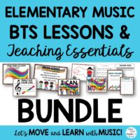 Elementary Music Class Resources + BTS BUNDLE: Songs,Chants,Games,Decor, Lessons is packed with elementary music materials like K-6- Hello Songs, Games, Décor, Lessons, Rules, Organization and 7 music lessons, games and activity resources which can help you establish or embellish your music classroom. All of the materials blend perfectly with Kodaly, Orff and other methodologies.