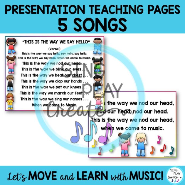 Elementary Music Class Hello Songs are a Distance Learning and Google Slides Friendly Video Resource.
Elementary music class is more fun with a hello song! Hello Songs are an engaging way to get your students transitioned into elementary music class.Each song comes with a video and presentation. Welcome your students to class and encourage classroom community by singing together at the beginning of each class.