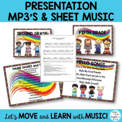 "Elementary Music Class Resources for Management & Procedures Songs, Chants, Games, Activities - the Essentials for the elementary music teacher! Songs, Chants, Games, Sheet Music and Rules Power Point, PDF with Songs, Chants, Games, Rules Posters First Week Activities with Lesson Planners, Name Tags and Music Mp3 Files "