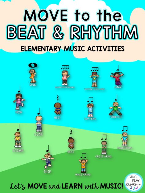 In this post I'm sharing ideas on Elementary Music Beat and Rhythm Movement Activities. Get ideas on how to use movement to teach beat and rhythm.

Let's play the steady beat and rhythms with body actions! 

These steady beat and rhythm body percussion lesson ideas are perfect for elementary music classes.