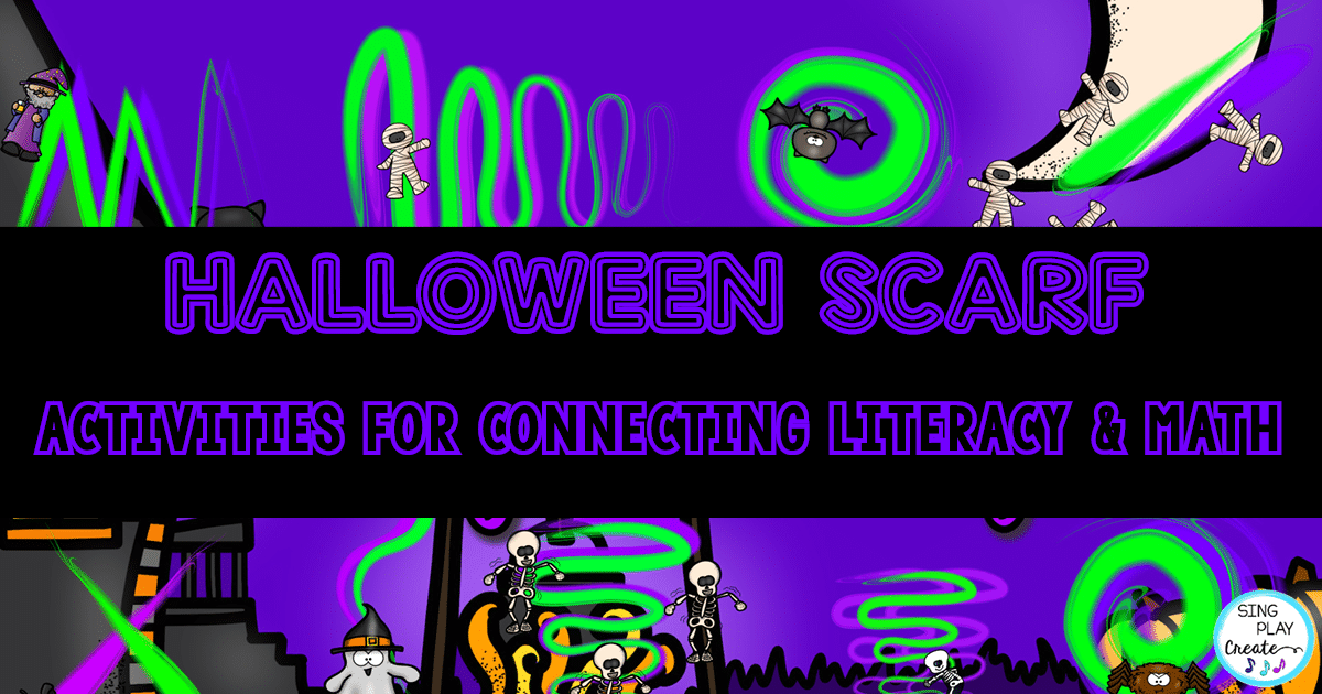 Halloween scarf activities that connect literacy math concepts.