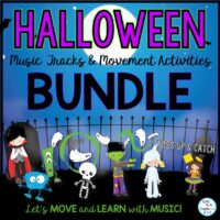 Halloween Music And Movement Activities Bundle : Freeze Dance, Scarves, Bean Bags