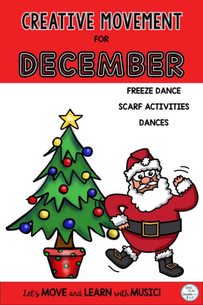 It’s the most wonderful time of the year!  And to make sure you have a wonderful time with your students, I’m sharing some fun creative movement activities for December music lessons.
Why are creative movement activities important?  Read this post to get some great ideas for your music classes.