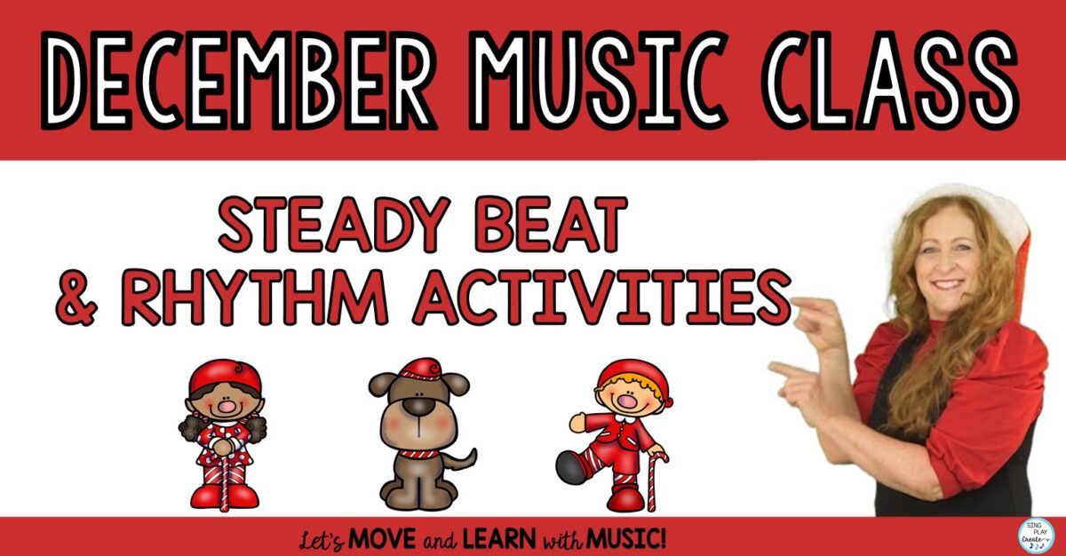 Looking for some interactive and engaging ways to teach steady beat and rhythm in your December Music classes? Keep reading because this post will give you specific activities for a complete music lesson using a variety of learning experiences and teaching strategies to reach all learners! (And have fun!)