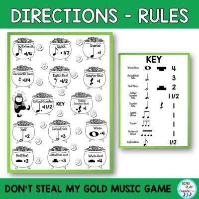 St. Patrick's Day Rhythm game "Don't Steal My Gold!" to reinforce and assess rhythmic and note values. It's get's a little crazy in music class playing this music rhythm value game! "Don't Steal My Gold" Rhythm Value game will keep your students actively engaged during your March Music Classes. You can choose the values you want to use in the game. Best for 3-6th grades.