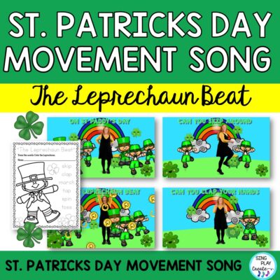 St. Patricks' Day Steady Beat Activity song for music activity or movement break in PreK-2nd grades. You can have your students stay in their personal spaces and do this easy dance and call out the ACTION WORDS! “The Leprechaun Beat” is a fun movement activity for St. Patrick’s Day celebrations in any classroom. The actions give students a short gross motor workout too! Imagine having a video resource you can pull up any time for all your classes and sub lessons. Video and Music included. Be sure to use "The Leprechaun Beat" for your St. Patrick's Day movement activity. USE the activity to keep students busy while you set up or clean up, rainy day, snow day, recess, assess or work with individual students and in your virtual classrooms.