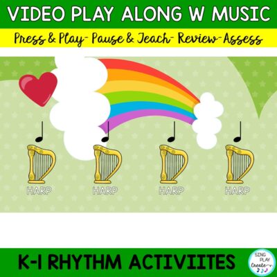 St. Patrick's Day Rhythm Activities LEVEL 1 : Quarter Note, Eighth Notes  for PrK-1st grade music class lessons.  Activities include video, teaching presentation and google slides drag and drop activities.