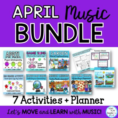 Spring April Elementary Music Lesson Bundle of Music Activities K-6