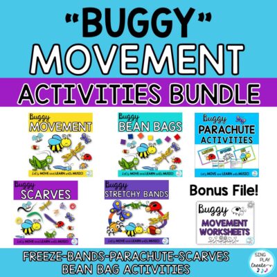 Buggy Movement Activities Bundle: Buggy Scarf, Freeze Dance, BeanBag, Stretchy Band and Movement Activities Bundle