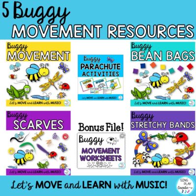 Buggy Movement Activities Bundle: Buggy Scarf, Freeze Dance, BeanBag, Stretchy Band and Movement Activities Bundle