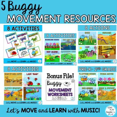 Buggy Movement Activities Bundle: Buggy Scarf, Freeze Dance, BeanBag, Stretchy Band and Movement Activities Bundle