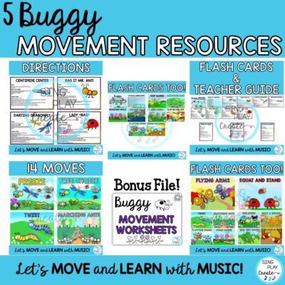 Buggy Movement Activities Bundle: Buggy Scarf, Freeze Dance, BeanBag, Stretchy Band and Movement Activities Bundle