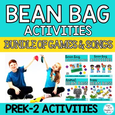 Bean Bag Game and Activities Bundle: Music, Preschool, PE, Movement Classes to learn music concepts, take a movement break with songs and games.