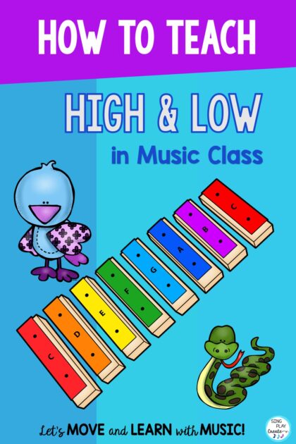 How do you teach high and low to your music class students? I think most music teachers would agree that the best ways to teach high and low keep students engaged in a variety of experiences that create awareness of pitch. Keep reading to learn about the five activities to teach high and low in music class. You'll find out how to teach high and low in music class and get a new free resource.
