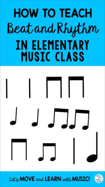 Here are some ideas on how to teach rhythm in elementary music class.  I think it’s important to incorporate beat and rhythm activities early.