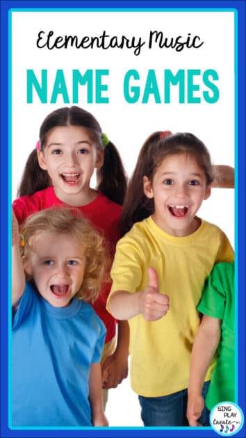 Easy name games for elementary music? Yes! I’ve got some to share with you!  Because if you want a successful teaching experience, you’ll want to play name games throughout the school year.
EASY NAME GAMES FOR ELEMENTARY MUSIC