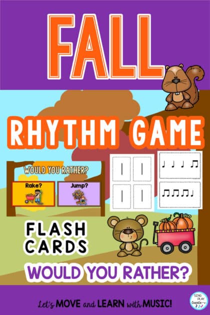 Fall Rhythm Game "Would You Rather" L1 Rhythm Play Along Activities. Elementary music teachers can help their students practice rhythms during the FALL with this interactive "Would You Rather?" Game.