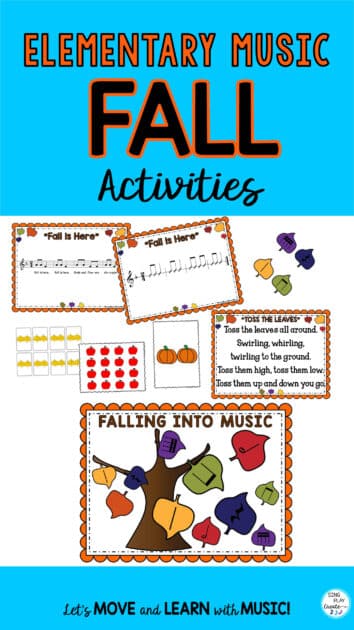 Elementary Music Fall Activities for preschool through 4th grades.  Find free songs, games, activities to teach music concepts in our free music library.