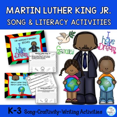 Read, sing, write about Martin Luther King Jr. to show honor and respect using the writing templates, singing the song and making puppets.