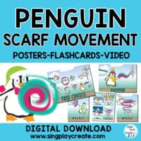 Brrrr! It’s Winter scarf activity time with penguin friends. Students love to move with scarves and music. This Winter Movement & Music Video activity is in one resource to help keep your active in music class, take a brain break or exercise! Students can stand in their own space or dance around their living rooms while exercising gross and fine motor muscles. Use the video in your virtual classrooms for Winter, January, February music and movement activities. Perfect for K-3 students.