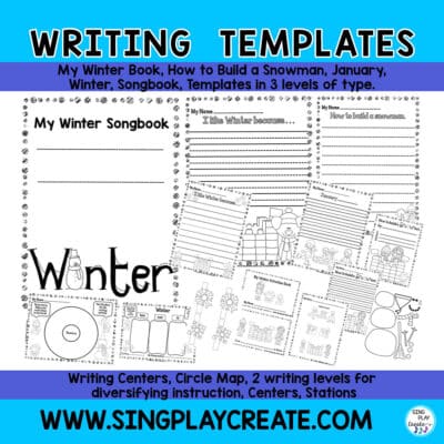 "January and Winter songs, poems, Literacy Activities “Snow” good for your students! Interactive means kids are learning! Graphic organizers, writing prompts, posters, cards, mini books will fill up your winter themed stations and centers. Songs, poems and fingerplays in a presentation, google slides and flash cards as well as portrait sized for notebooks and b/w versions for students. Project the songs and sing as a class. Use the activities in your stations/centers. Winter themed Songs, Poems, Reader’s Theater with writing activities provides creative, applicable and adaptable Literacy Activities for K through 3rd grade."