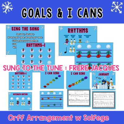 Winter music lessons are sure to bring smiles to your students faces as they chant, sing, play this fun winter Orff song "January" sung to "Frere Jacques".