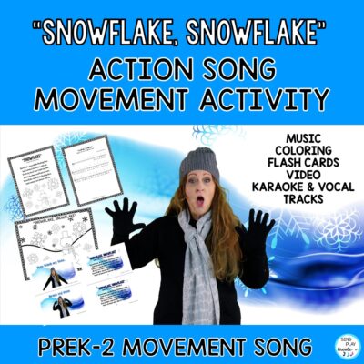 Winter Action Song, Finger Play, Nursery Rhyme "Snowflake, Snowflake" is a Winter action song set to the tune of "Twinkle, Twinkle Little Star". Easy to learn action song and finger play for your younger students. A calming song to use as a quiet down activity or fingerplay during winter literacy circles.