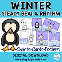 Winter Steady Beat and Rhythm Charts, Cards, Activities L1