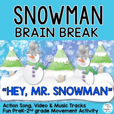 Snowman Movement Activity Song.  This winter let's sing and move to "Hey, Mr. Snowman", a movement activity song for Preschool through 3rd grade classrooms. This animated video helps students connect with winter themes and learn action words.  This activity is a brain break and movement song for Winter, Snowman and Snow themed activities. Sing Play Create