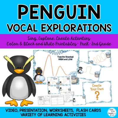 Elementary music teachers love the animated power point and the Video for interactive easy teaching. You'll slide through your January Music Class Lessons with these adorable animated Penguins who are trying to get the snowballs into the buckets. Students will sing high/low as the snowballs move. Perfect for Winter music class lessons K-3