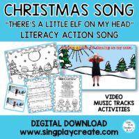 Holiday Action Song "There's a Little Elf" is to the tune of "If You're Happy and You Know it" The little elf is dancing on my nose, tapping my knees, marching on my feet and jumping on my head. Whether you're looking for a fun action song or music program song for your Preschool through 2nd graders, this song is sure to be a showstopper! Your students will love this action and movement activity throughout December.