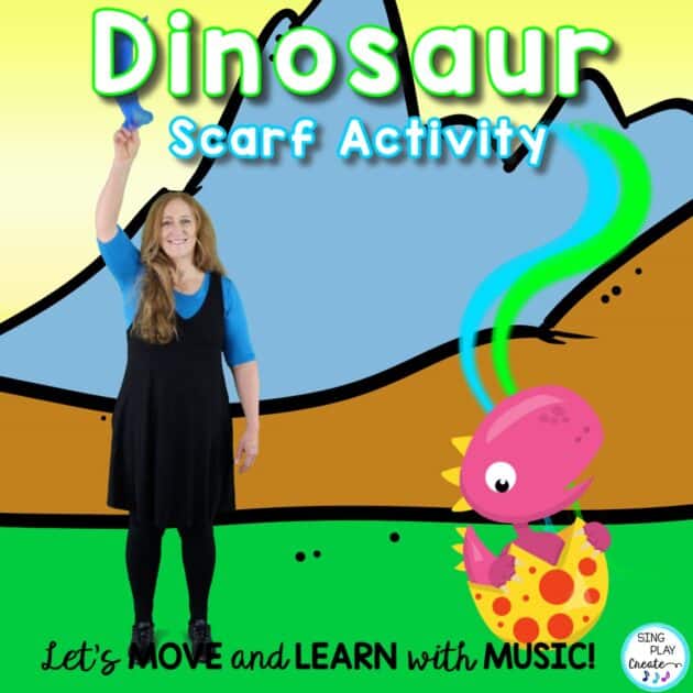 Looking for a fun Dinosaur movement activity? Your students will love the cute dinosaurs swishing, swooshing, wiggling, and tossing scarves. Use the Video for your end of year activities, Sub Tubs and movement activities.