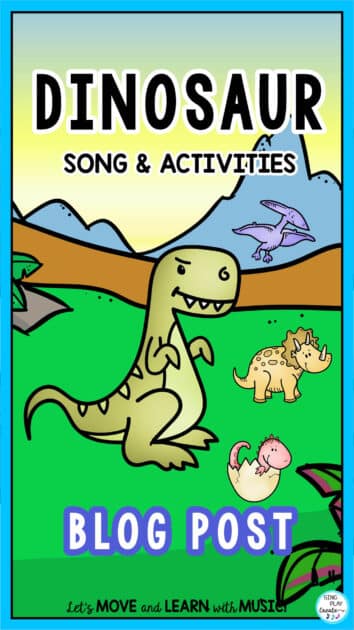 You and I know that children love dinosaurs. So here are some Dinosaur songs and movement activities your children will love. 
Whether at home or at school, your children will have fun moving like a dinosaur and singing dinosaur songs.  Be sure to get the FREE DINOSAUR SONG AND COLORING SHEET.