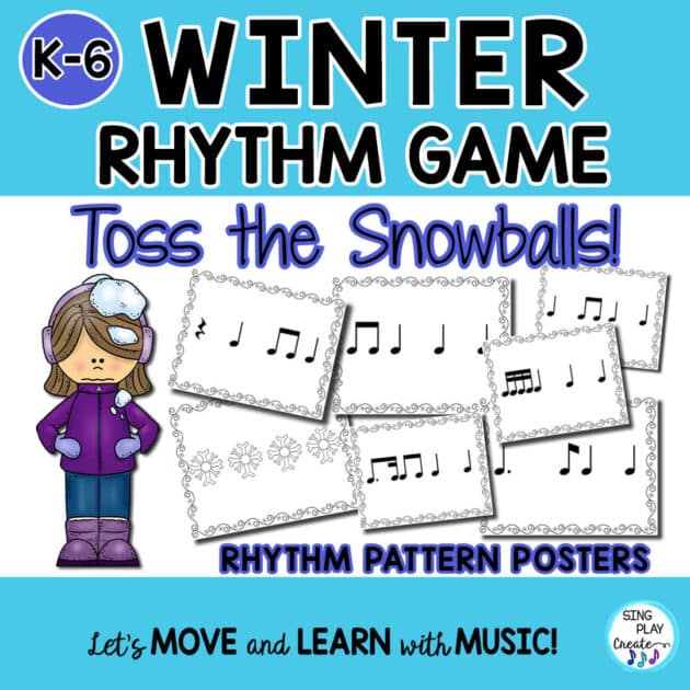 Elementary music Winter Rhythm Game "Toss The Snowballs" Rhythms K-6 Levels