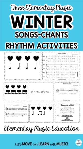 Free Elementary music class winter activities for the elementary music teacher. Including winter creative movement, rhythm and beat activities you can use in January.