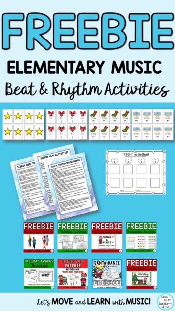 Holiday music class tips for the elementary music teacher. Free music class activities and teaching tips for steady beat and rhythm games and activities.