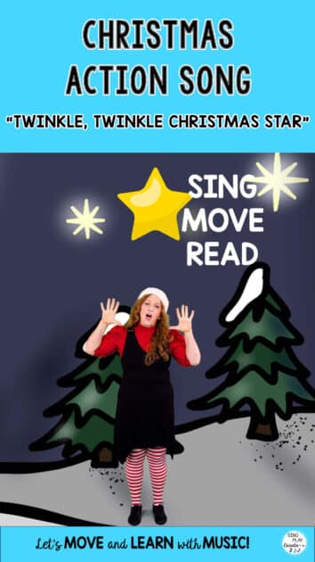 Christmas action song "Twinkle, Twinkle Christmas Star" is an easy to learn song. A Sing, move and read literacy learning activity.