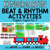 Kindergarten music is so fun with Engine, Engine No. 9 music chant and activities. Get on board the music Beat and Rhythm train! Using these interactive materials you'll be able to teach your preschool and Kindergarten students the steady beat as well as long/short rhythms. Students will love the interactive lessons, visuals, videos, manipulatives and movement activities. Teaching materials include teaching video, action story video, flashcards, teaching presentation, "Engine, Engine No.9" Chant with activities and worksheets. This is a 4 lesson unit of interactive materials. Best for Preschool through 1st grade.
