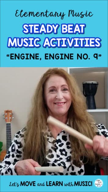 I'm sharing some steady beat music lesson activity ideas for the chant and song "Engine, Engine No. 9" Integrate movement, instruments, stretchy bands for interactive learning in music class.