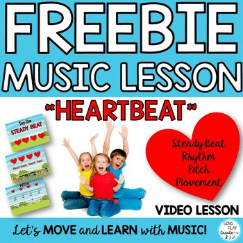 Spark some Musical Creativity using “Heart Beat” movement song with Video, Song files and Activities to learn Steady Beat, Rhythm and Improvisation through singing solfege, tapping rhythms and creative movement activities. This student-facing video is all you need for an engaging music class to teach core music concepts. Best for PreK-2nd Grade.