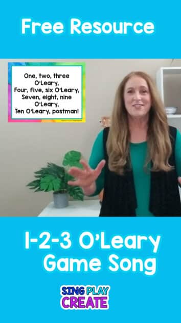 St. Patrick's Day music activities for "1-2-3 O'Leary”, an Irish and Scottish children's game song. In this post I’m sharing ways to play the game using a variety of movement props. The song is easy to learn and makes a great St. Patrick’s Day music activity.