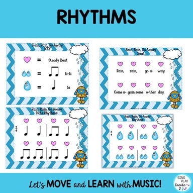 Teach so-mi-la in your elementary music classes with this fun Kodaly Lesson plan unit for "Rain, Rain Go Away".  https://www.teacherspayteachers.com/Product/Music-Lesson-Rain-Rain-Go-Away-Song-and-Activities-1977969