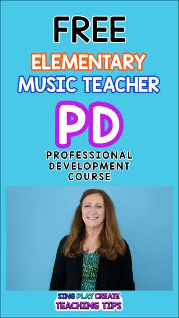 If you’re looking for free elementary music professional development-I’ve got you covered.
It’s easy and can be done on your own time schedule!
And it’s relevant to YOU the music educator. Sign up to do the free PD today!