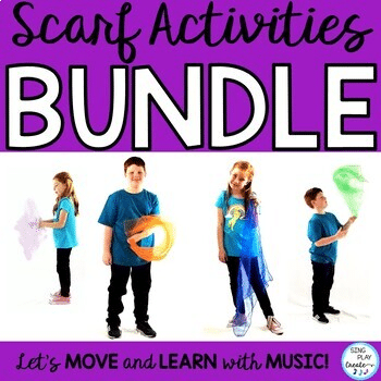Scarf Movement Activity Bundle FOR THE elementary music classroom.  Entire School Year: Music, PE, Preschool